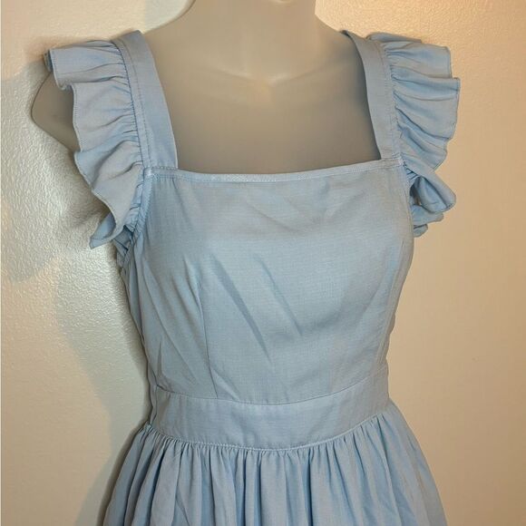 SHEIN Blue Solid Tie Backless Ruffle Trim Dress Size XS - Picture 4 of 8